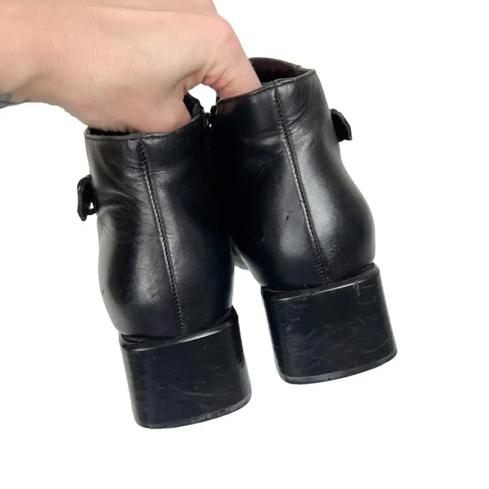 Vintage Ecco Black Leather Square Toe Ankle Boots Booties‎ Size 7